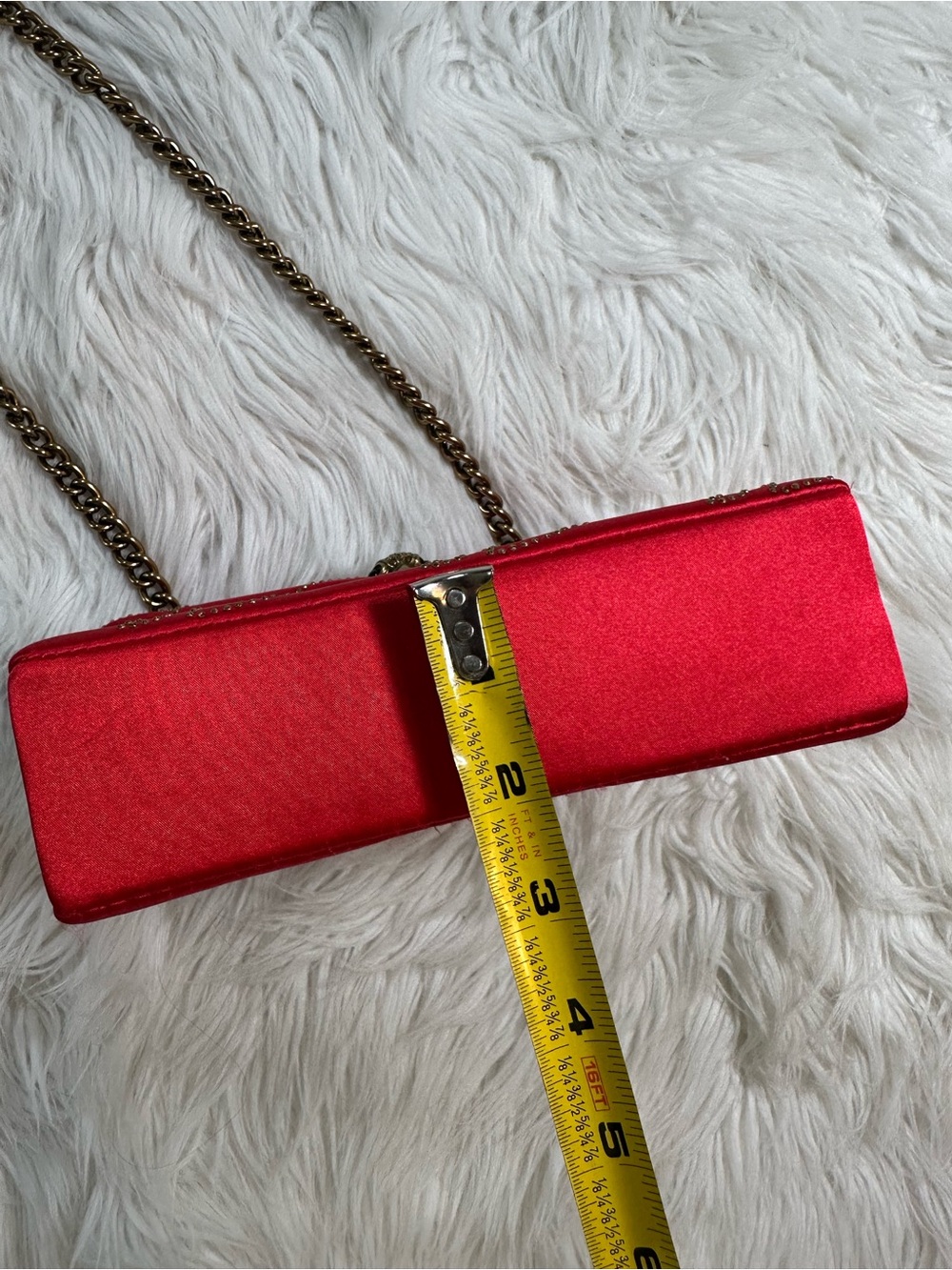 Kurt Geiger • Red Satin Kensington with Rabbit Print Glass Rhinestones Purse - Picture 13 of 17